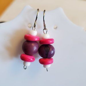 Silver Tone Hook Wood and Seed Dangle Earrings Tony Alexander Jewelry Artisan